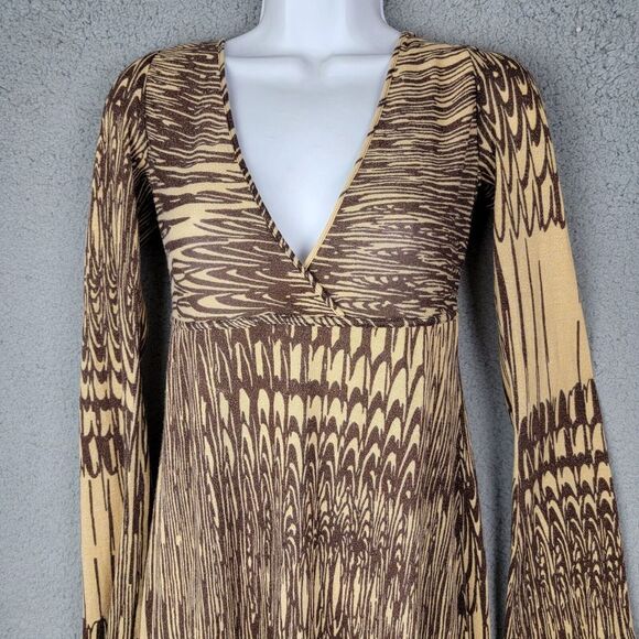 Laundry By ShelIi Segal Knit Dress Small Brown Chocolate Swirls Deep V-Neck Zip - Picture 8 of 14